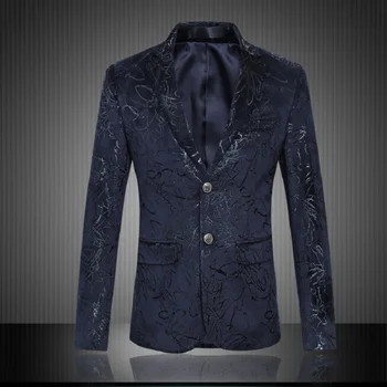 

YASUGUOJI New 2019 Fashion Floral Silk Striped Blue Blazer Men Party Dress Slim Fit Men Suit Jacket Plus Size Men Blazer Designs