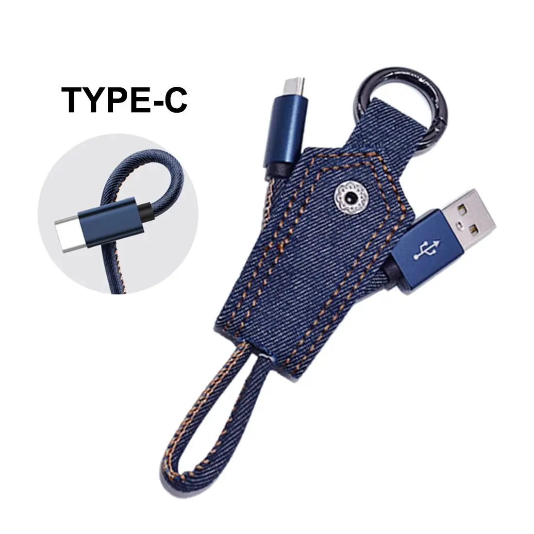 2.1A Denim Keychain USB Fast Charger Cable Creative Gift Portable