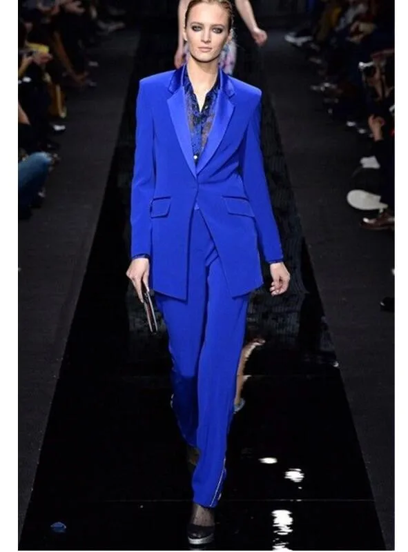 

Royal Blue Business Pant Suits for Women Ladies Single Breasted Blazer with Pants Women's Work Pantsuit Custom Made