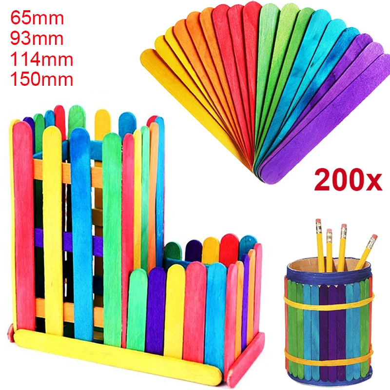 200 Pcs Natural Jumbo Wood Craft Sticks Colored For Wedding
