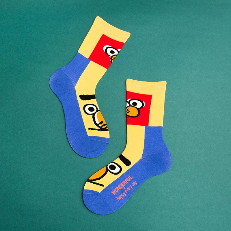 Модные женские носки унисекс Harajuku, цветные хлопковые носки для мужчин, 1 пара - Цвет: CH8101-Blue