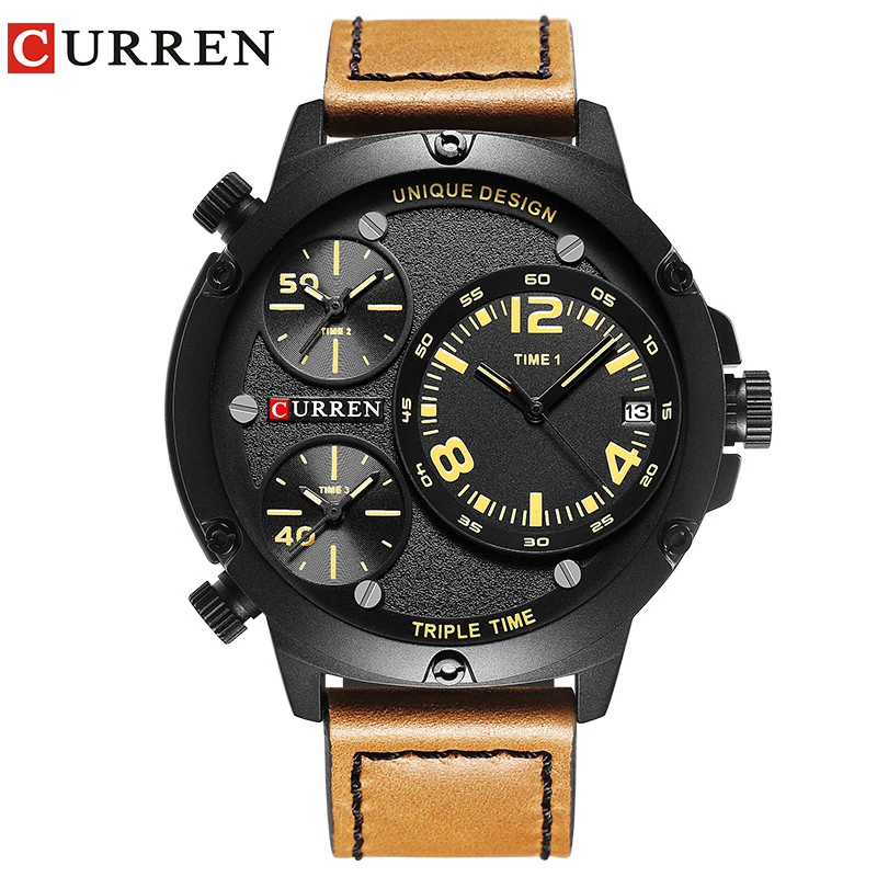 Новый Curren 8262 Мужская Бизнес Кварцевые часы несколько Time зон Авто Дата Топ Элитный
