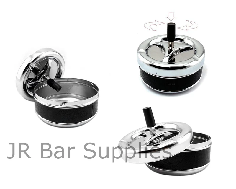 Round Push Down Spinning Metal Ashtray with Cigarette Cigar Smoking Smoke Ash Tray-Black metal ashtray cigarettes ashtray