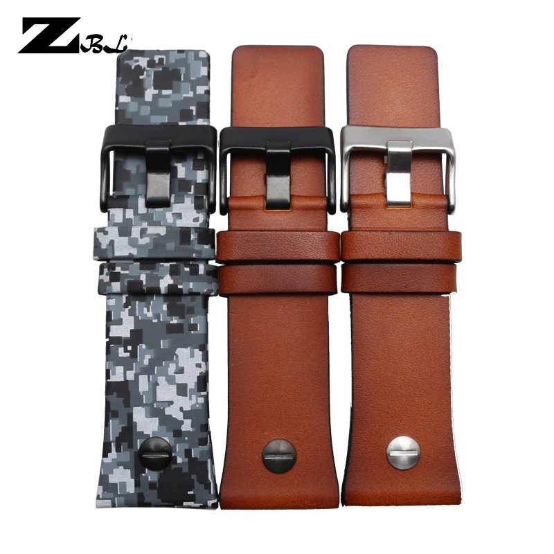 Premium 28mm Leather Watch Strap with Studded Design - Elegant Brown Watchband