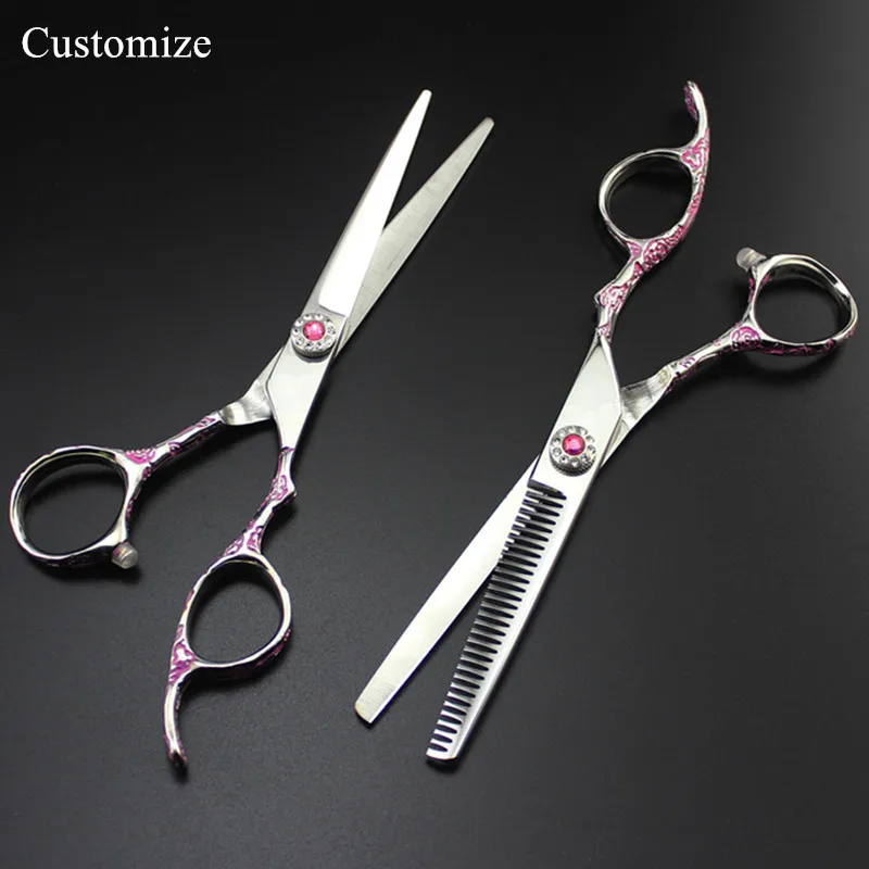 Customize professional Japan 440c Pink Plum 6 '' hair salon scissors