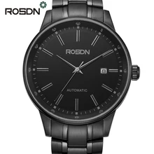 ROSDN Saphir Cristal De Luxe D’affaires Montres pour Hommes En Acier Inoxydable Auto-vent Automatique Montre Mécanique Horloge Heures relojes