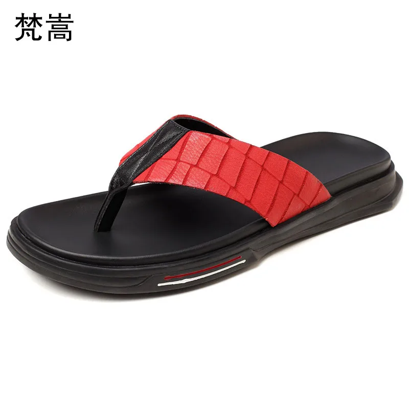 

slippers mens Genuine leather trend outdoor non-slip casual beach shoes flip flops fender summer men genuine leather slippers