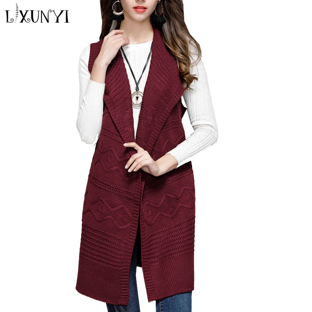LXUNYI 2019 Autumn Knitted Sweater Vest Women Sleeveless Female Long