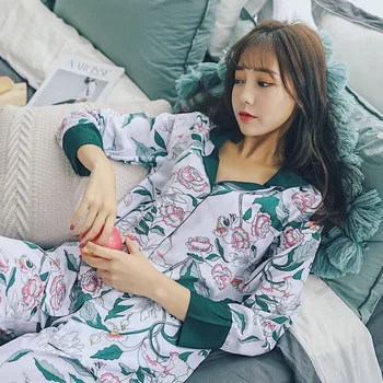 

Women's cotton pajamas Spring Pajama Set Flower Pyjama Set Long Sleeve Pijama Set Sleepwear Home Wear Sleep Wear For Women