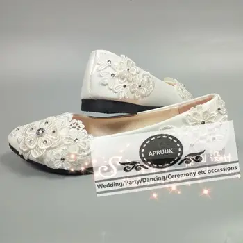 

Sweet lace flats shoes white HS347 womens ladies flat heel plus size 41 42 43 wedding shoes bride flower girl ceremony shoes