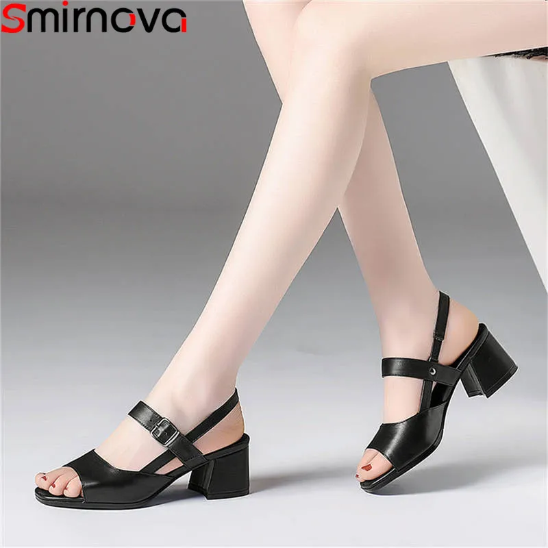 

Smirnova 2018 fashion summer new shoes woman peep toe buckle sandals women genuine leather high heels shoes mixed colors