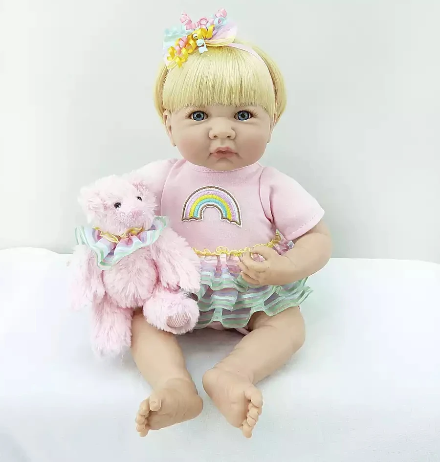 Гладкие светлые волосы 53 см Силиконовые Reborn Boneca 100% Нетоксичная ткань тела
