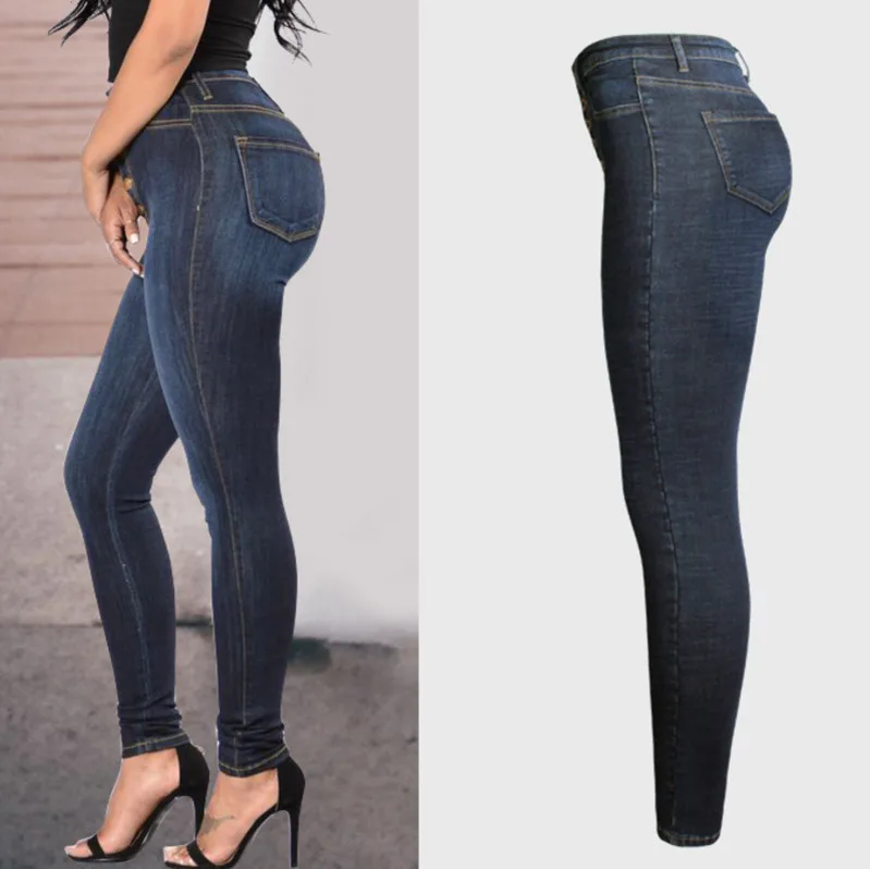 Джинсы с высокой талией больших размеров, женские Винтажные эластичные брюки, джинсовые узкие женские джинсы с пуговицами, женские узкие осенние плотные лаконичные джинсы