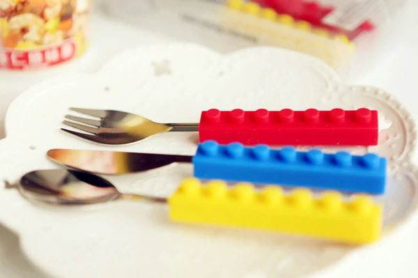 

Candy-colored creative Brick Fork / Knife Fork Spoon / Chopstick Western Tableware 3 pieces set portable