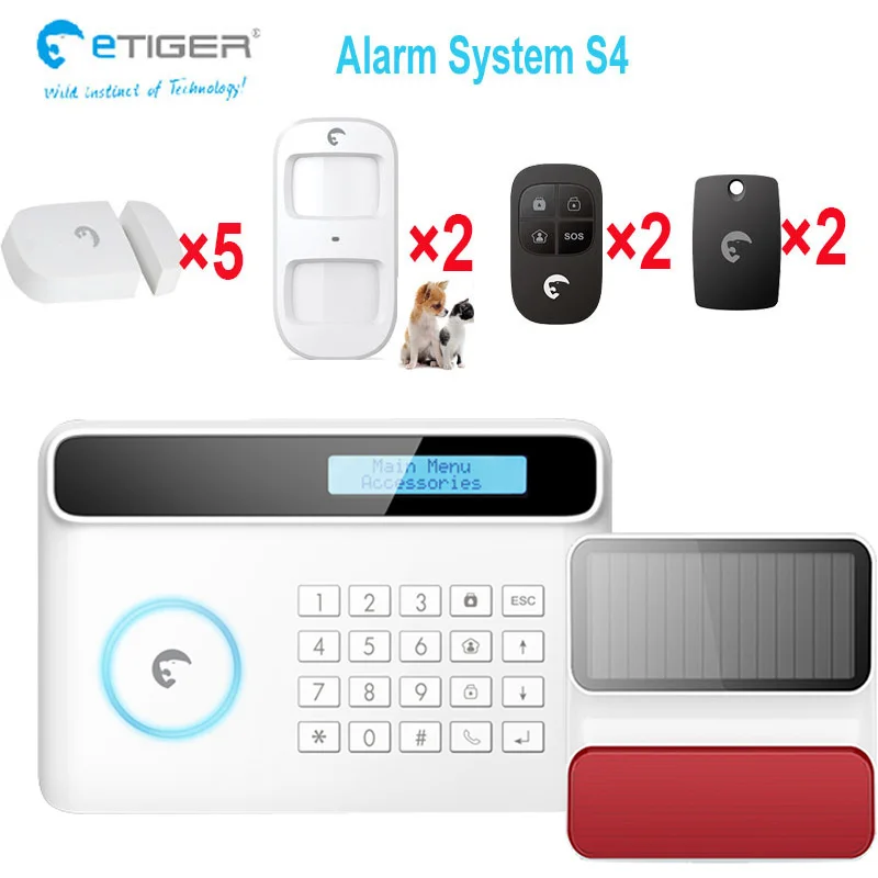 Wireless solar power strobe siren alarm system gsm sim card security system for home