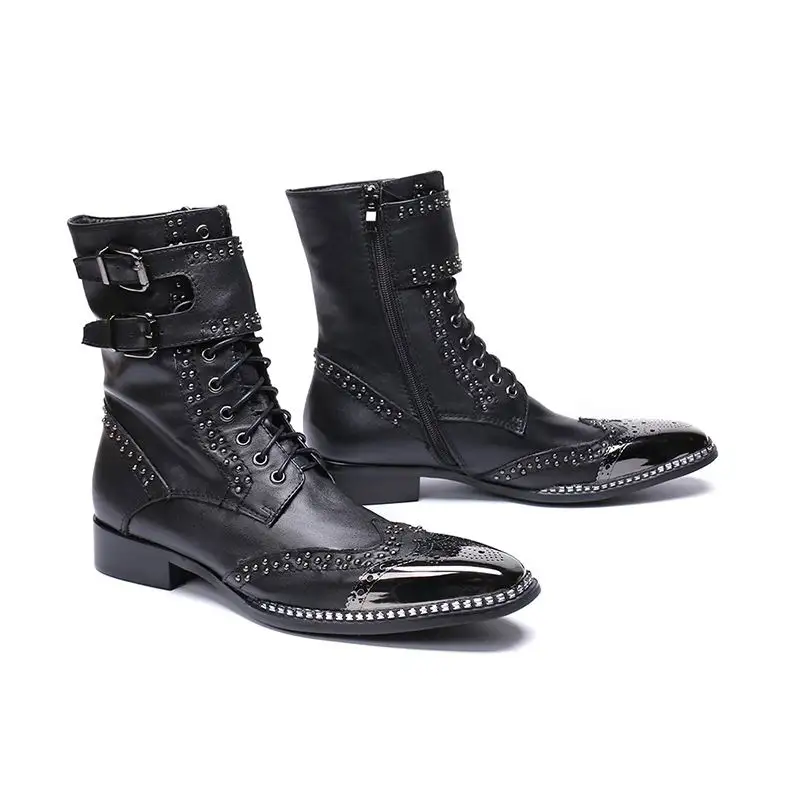 Designer Alta Med Rebites Errfc Punk Moda Top Botas Charme Sapatos Martin Mens Preto Do De Bracelete Homem Couro 1ddwSYq