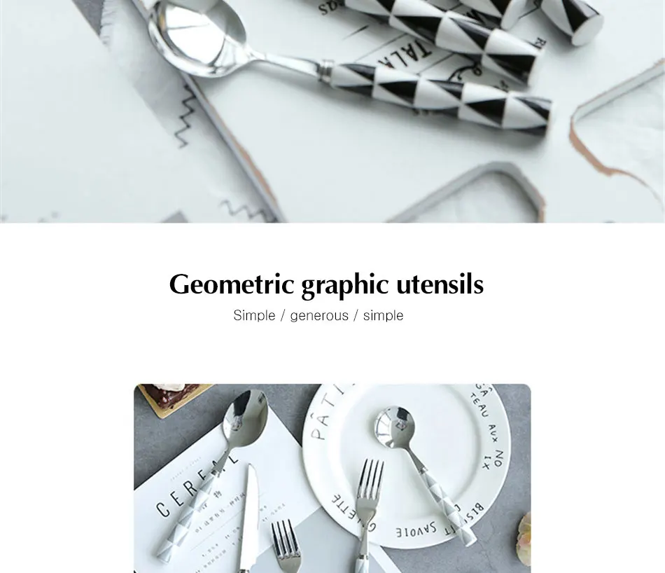 Europen Geometric Triangle Tableware Set Ceramic Cutlery Dinnerware Knife Fork Set Silver Luxury Cutleries Western Food Set 4pcs (2)