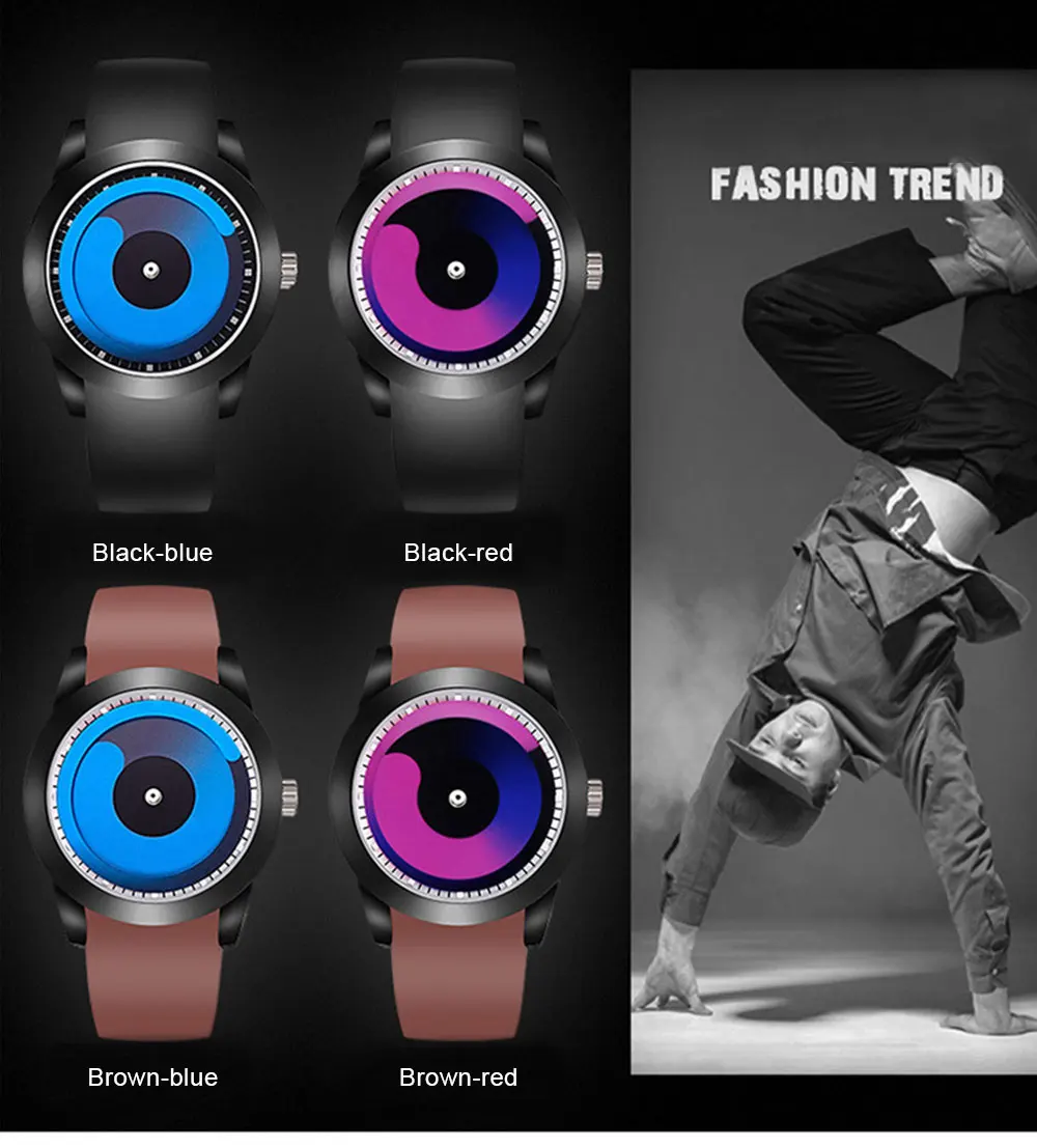 Aidis уникальный Swirl кварцевые часы для мужчин водонепроницаемый силиконовый ремешок светящиеся наручные часы постепенное изменение цвета унисекс Мода Тренд человек