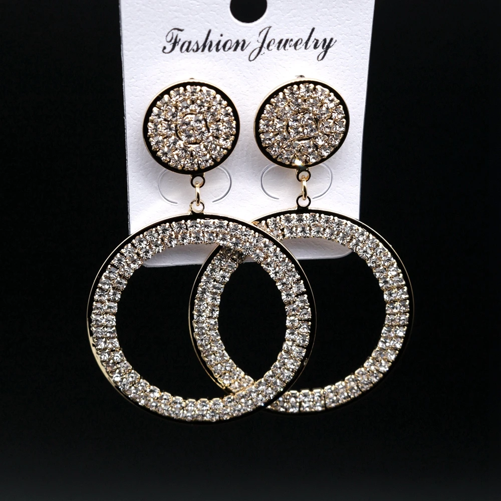 

2019 Korean Trendy Long Big Circle Crystal Dangle Earrings Hanging Star Moon Women Wedding Party Fashion Jewelry orecchini