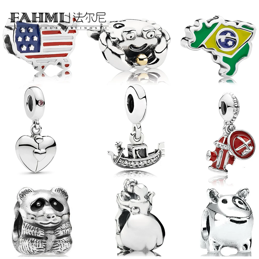 

FAHMI 100% 925 Sterling Silver 1:1 Limited Edition Panda Dog Crab Charm Dance Flag Beaded Gondola Firefighter Essentials Pendant