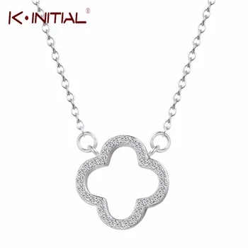 Kinitial Four Leaf Clover Flower Pendants Necklaces Charms Chain Necklace 925 Silver Jewelry Zircon Cross Necklace for Woman