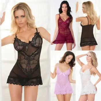 

Women Lace Sexy Lingerie Babydoll G-String Thong Underwear Nightwear Dress Set