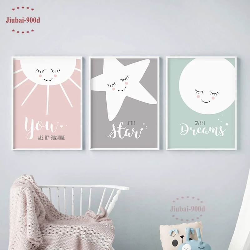 SUN MOON CLOUD STAR Art Glossy Print Picture Poster Children Nursery Baby Wall 