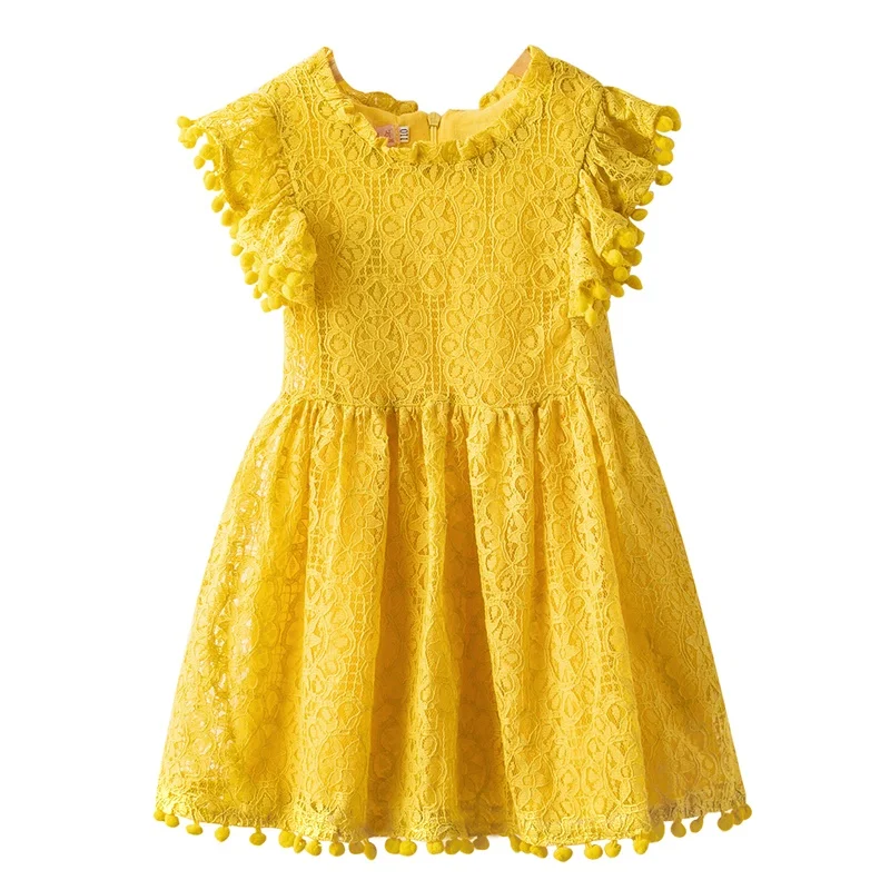 Кружевная Одежда для девочек Детские платья для девочек, платье с цветочным рисунком вечерние платья для маленьких девочек на свадьбу детская повседневная одежда для девочек от 3 до 8 лет - Цвет: Yellow
