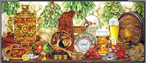 CS-2938 Cross Stitch Kit Russia Wine Beer Lobster Gourmet Cuisine Food Tradition
