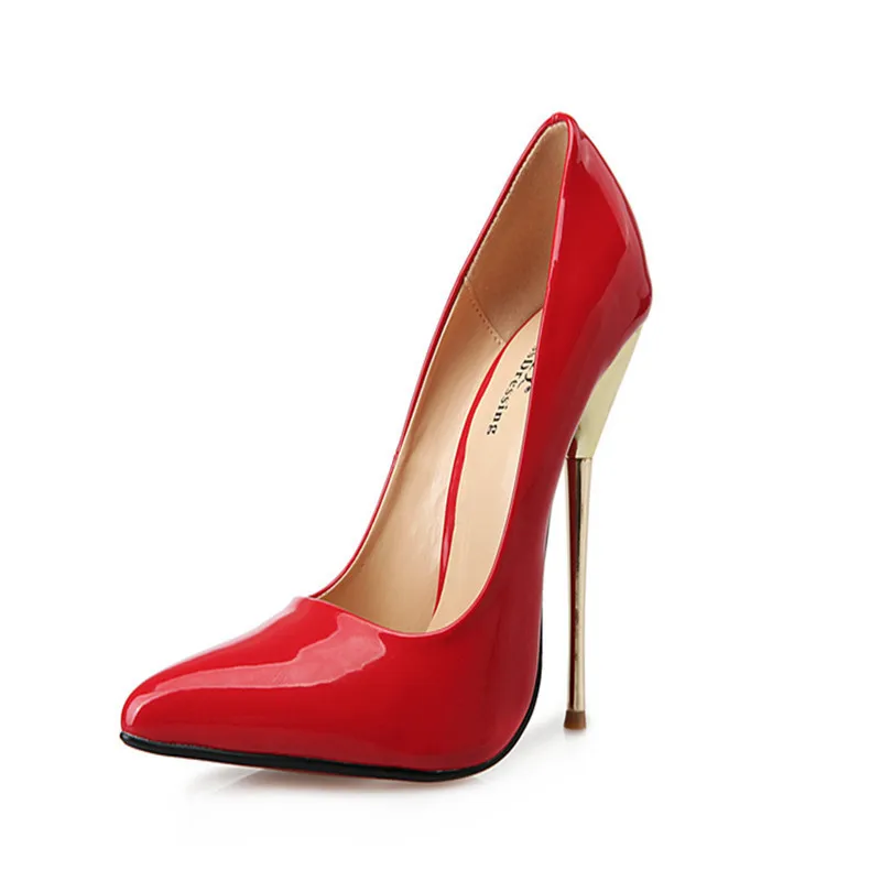 LLXF/Большие размеры: 45, 46, 47, 48, 49; zapatos mujer; женские красные модельные туфли на тонком металлическом каблуке 14 см; Pantent; кожаные туфли-лодочки с острым носком для костюмированной вечеринки - Цвет: Красный