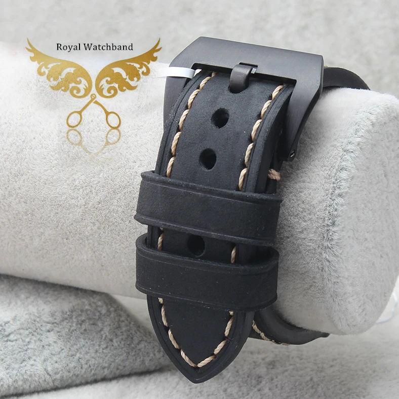 20mm 22mm 24mm 26mm New Top Grade Quality Grey Genuine Leather Watch Band Strap With Black