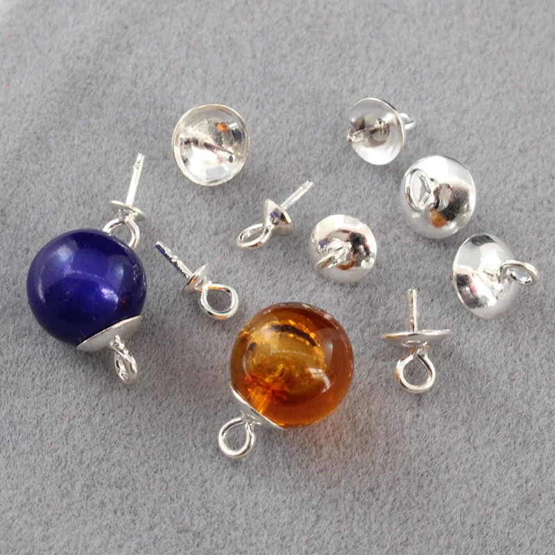 925 sterling silver filled caps for pearls/Glass Globe, cap with loop