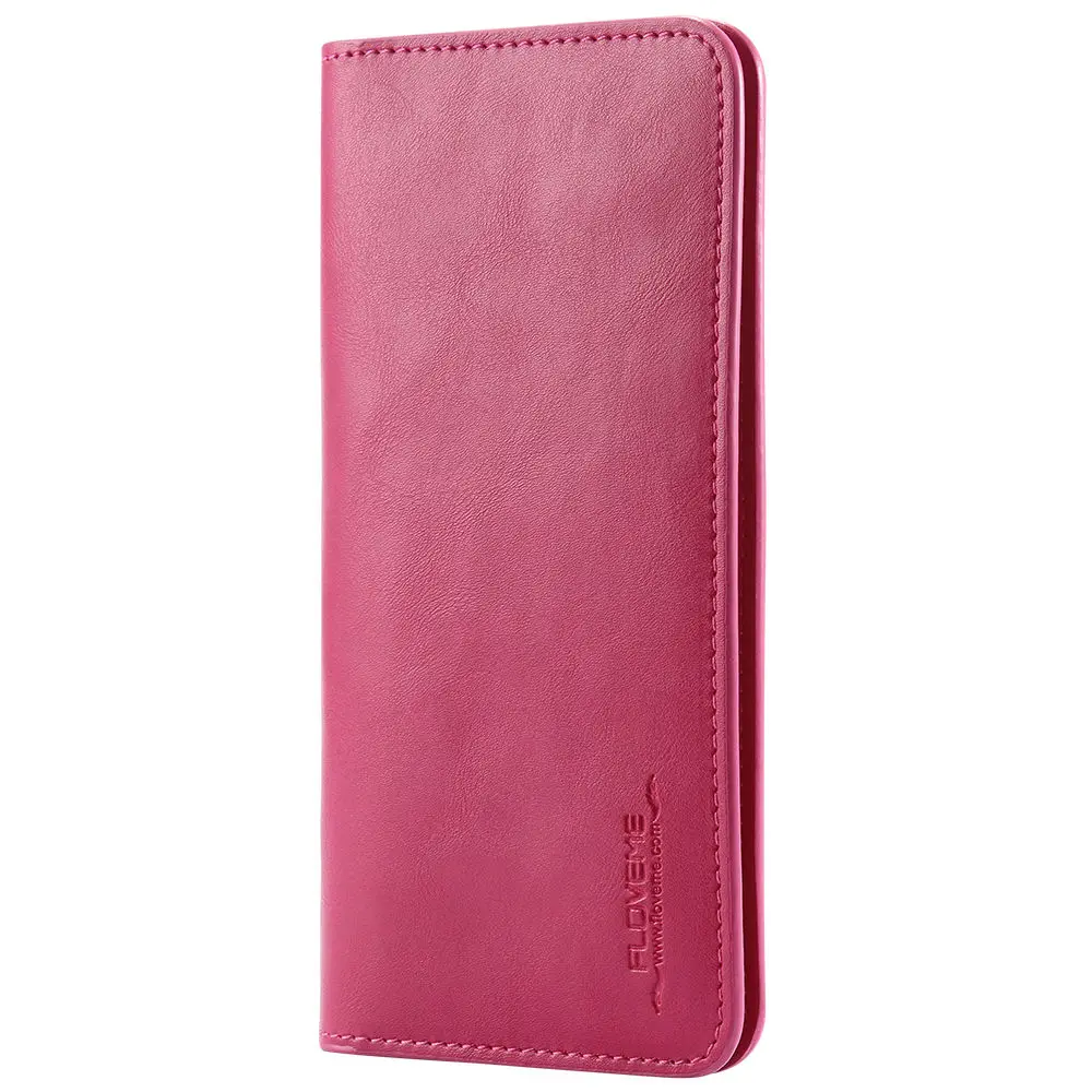 Кожаный чехол-бумажник FLOVEME для samsung Galaxy S10 S9 S8 S10e Note 9 8 5,5 дюймов чехол s для iPhone XR XS Max X 8 7 Plus чехлы для телефонов - Цвет: Hot Pink
