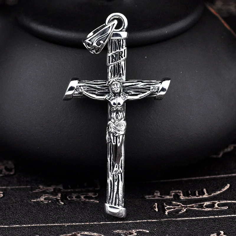 

S925 Silver three-dimensional Jesus Cross Christ Tide Male Personality Religious Pendant Retro Thai Silver Jewelry