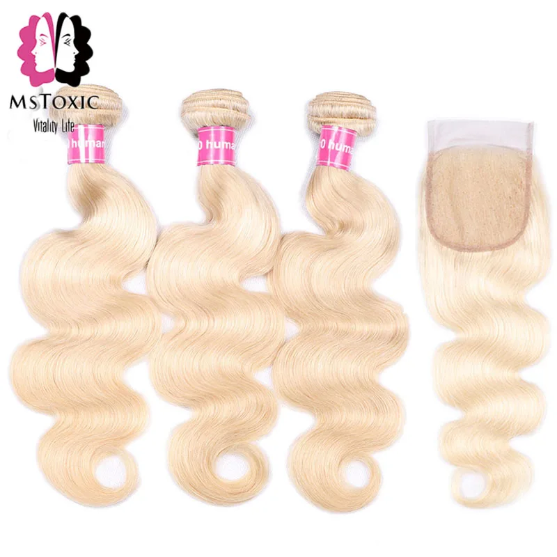 Body Wave 613 Blonde Bundles With Closure European Human Hair MsToxi Remy Honey | Шиньоны и парики
