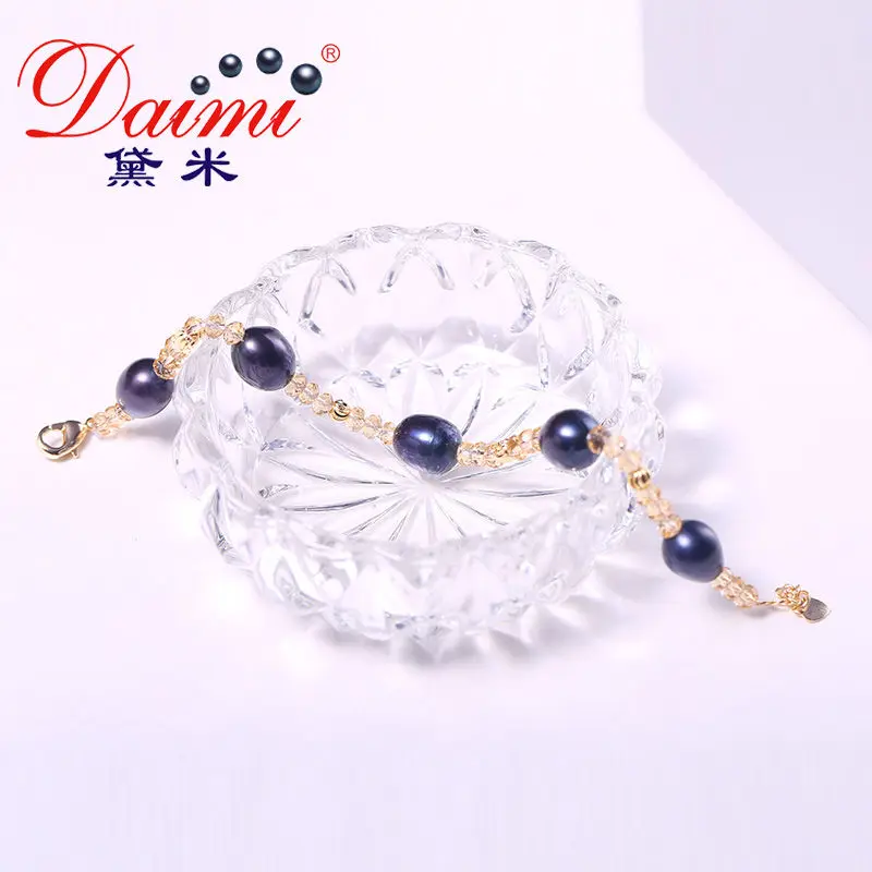 

DMCBFP006 9-10MM Pearl Bracelet Champagne/Black Rice Pearl Bracelet For Women