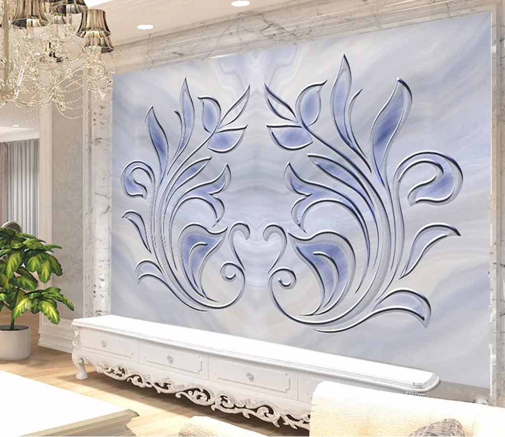 

Bacaz 8D Blue Flower Marble Texture Wallpaper Murals for Living Room TV Background 3D Marble Mural 3d Wall paper 3d stickers