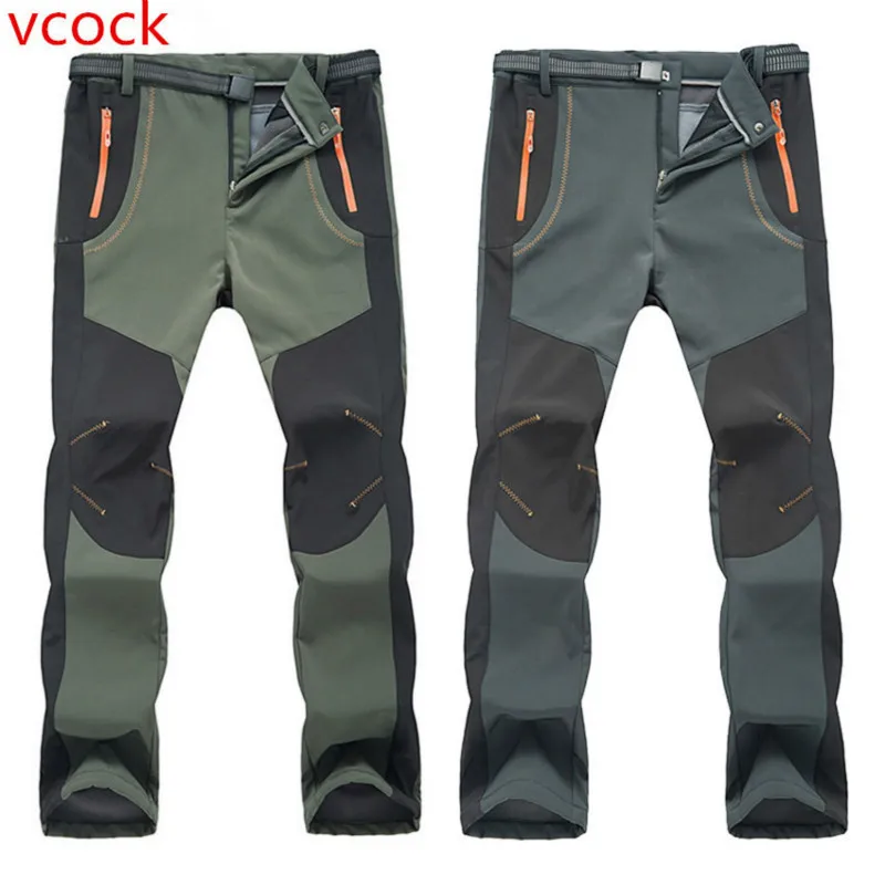 

VCOCK Winter Men Women Hiking Camping Pants Outdoor Softshell Trousers Waterproof Thermal for Skiing Climbing