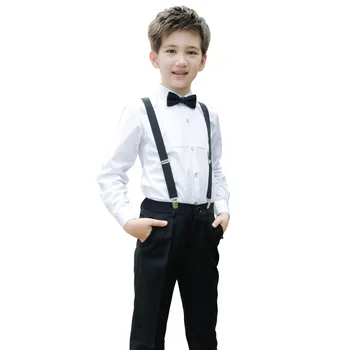 

Big Boys Wedding Overall Suits with Bowtie School Boys Uniform Bib Pant Suit Flower Boys Clothing Set Blouse+Pants+Tie+Suspender