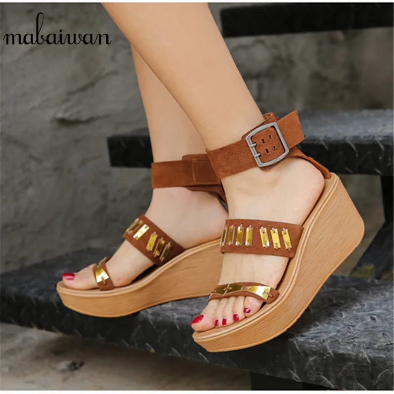 

Mabaiwan New Platform Sandals Wedges Shoes For Women High Heels Sandalias Mujer Summer Shoes Genuine Leather Wedge Heels Sandals