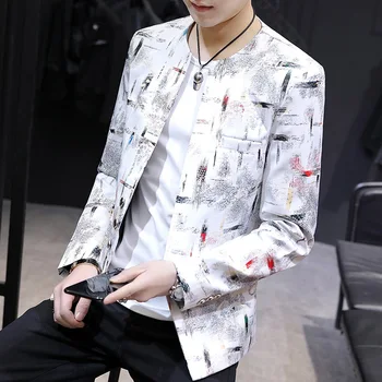 

HOO 2020 male collar printed cultivate one's morality leisure blazer fashion youth take a blazer
