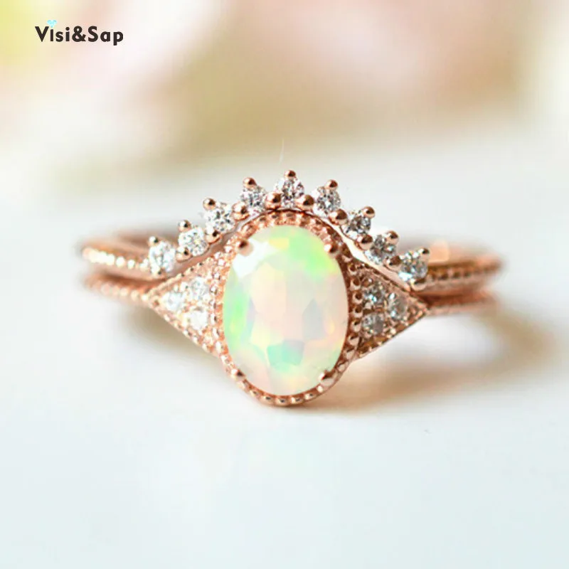 

Visisap Simple Elegant Charming Opal Ring for Lady Rose Gold Color 2 In 1 Rings Wedding Birthday Gift Jewelry Dropshipping B2396