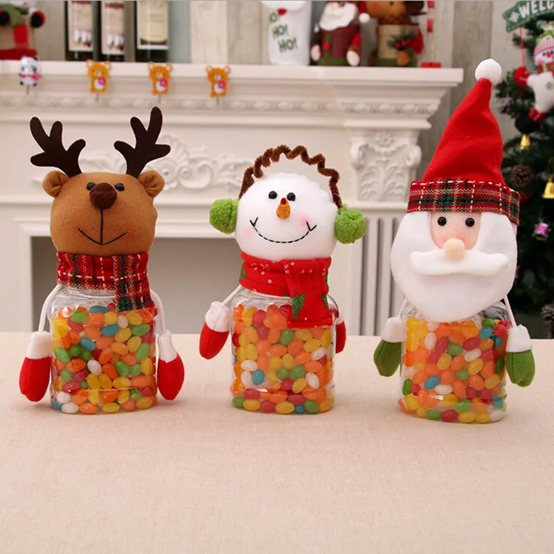 Christmas Candy Jar Santa Claus Snowman Reindeer Type Candy Can Xmas Party Storage Bottle