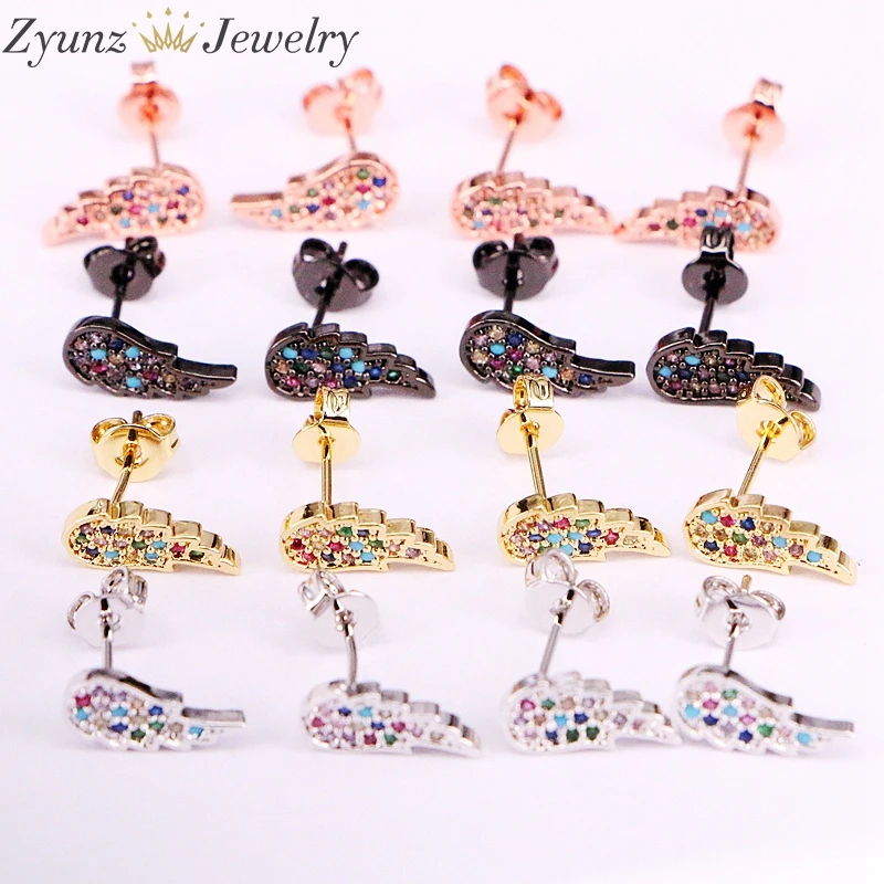 10 пар, разноцветные радужные инкрустированный цирконами крыло в форме пера женские серьги для подарка ювелирные изделия