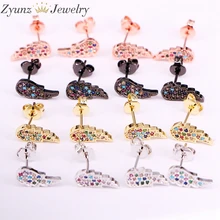 10 пар, разноцветные радужные инкрустированный цирконами крыло в форме пера женские серьги для подарка ювелирные изделия