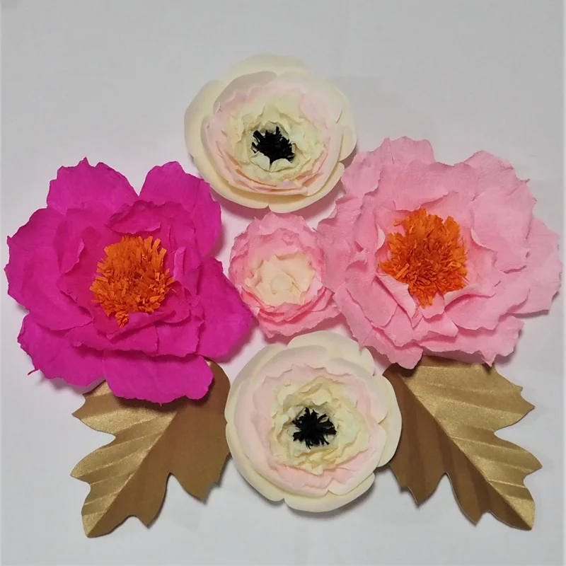 2018 Giant Crepe Paper Artificial Flowers 5PCS + 2 Leaves For Wedding & Event Decor Baby Nursery
