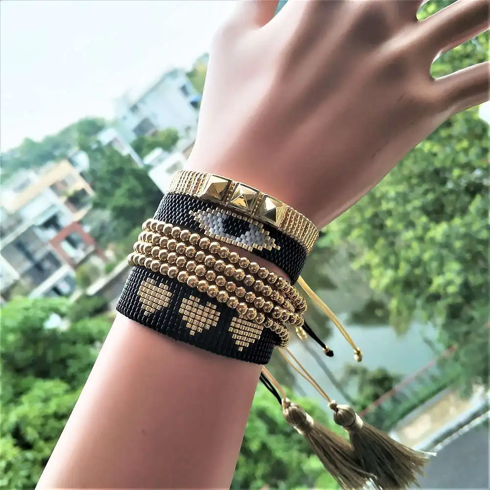 Go2boho MIYUKI сглаза браслет ювелирные изделия Pulseras Mujer Moda Сердце Браслеты для женщин 4 мм золото нержавеющая сталь бусины ювелирные изделия DIY - Окраска металла: MI-S190007 MIYUKI