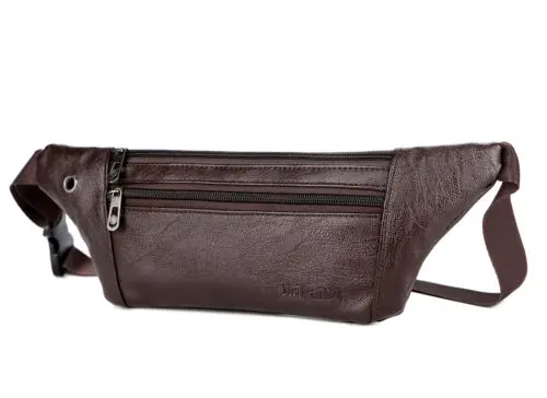 Модная мужская водонепроницаемая поясная сумка с карманом, деловая официальная сумка для путешествий, простая сумка на плечо из искусственной кожи - Цвет: Коричневый