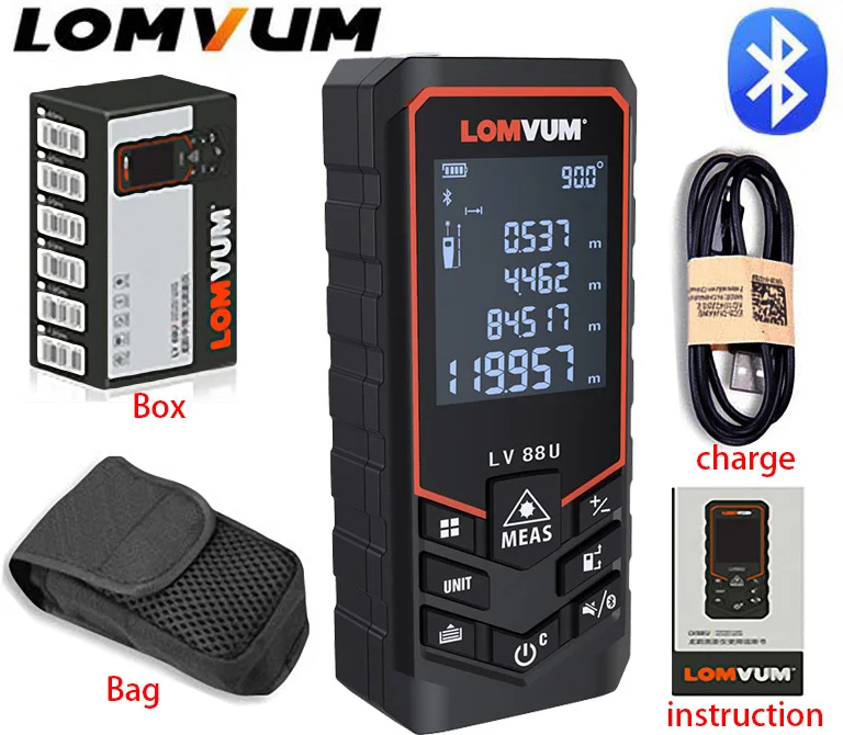 LOMVUM Bluetooth лазерный измеритель расстояния USB Перезаряжаемый цифровой Ручной лазерный дальномер Электрический нивелир