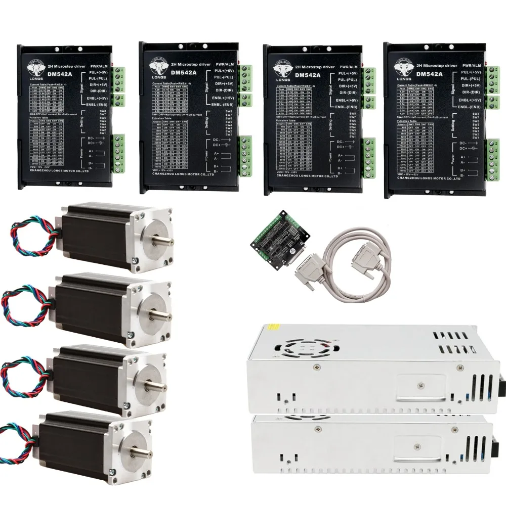 Шаговый двигатель 4 оси Nema 23 425 унций. В 23HS9430 3A шаговый Драйвер DM542A фрезерный набор
